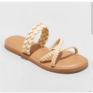 Universal Thread Hilda Braided Slide Sandals Bone Beige Square Toe Flat 11 NEW